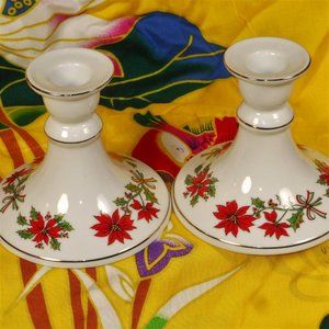 Pair of beautiful Poinsettia Japan Candle holders